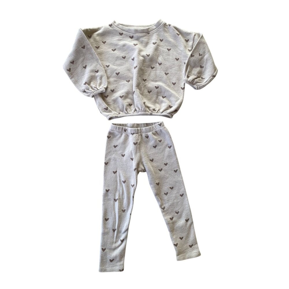Rylee + Cru Cream Heart Print Sweatshirt & Legging Set